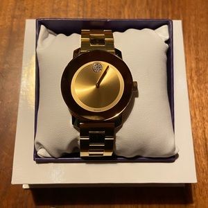 Movado Bold Gold Bracelet Watch with Crystal.